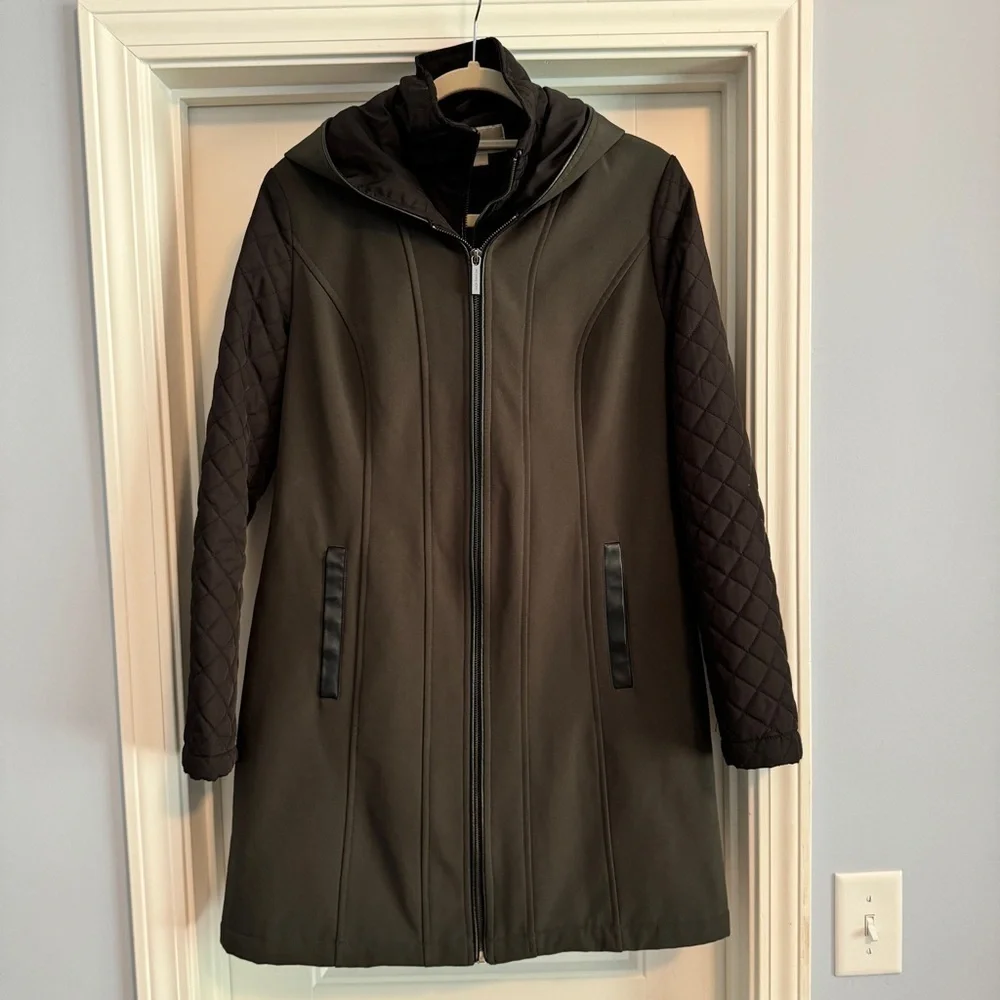 Michael Michael Kors XS Black Mixed Media Soft Shell Trench Coat Jacket